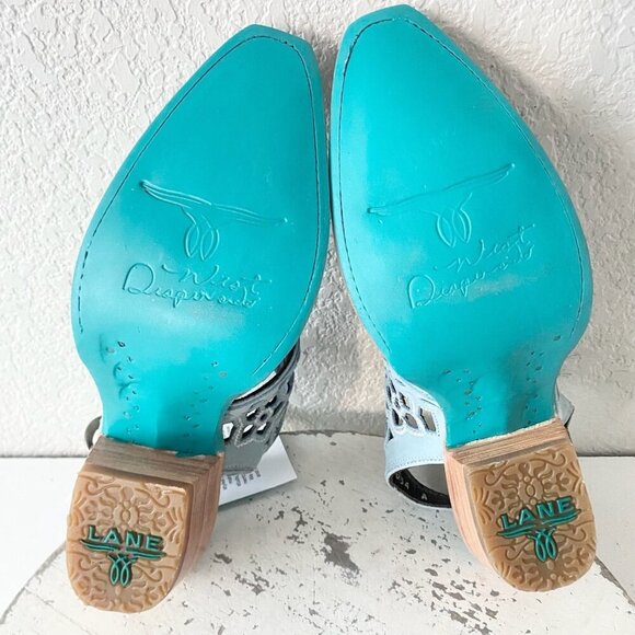 Lane SHALEY Robin Mule Blue Cowboy Boots Womens 7 Cowgirl Western Short Ankle - Picture 8 of 11